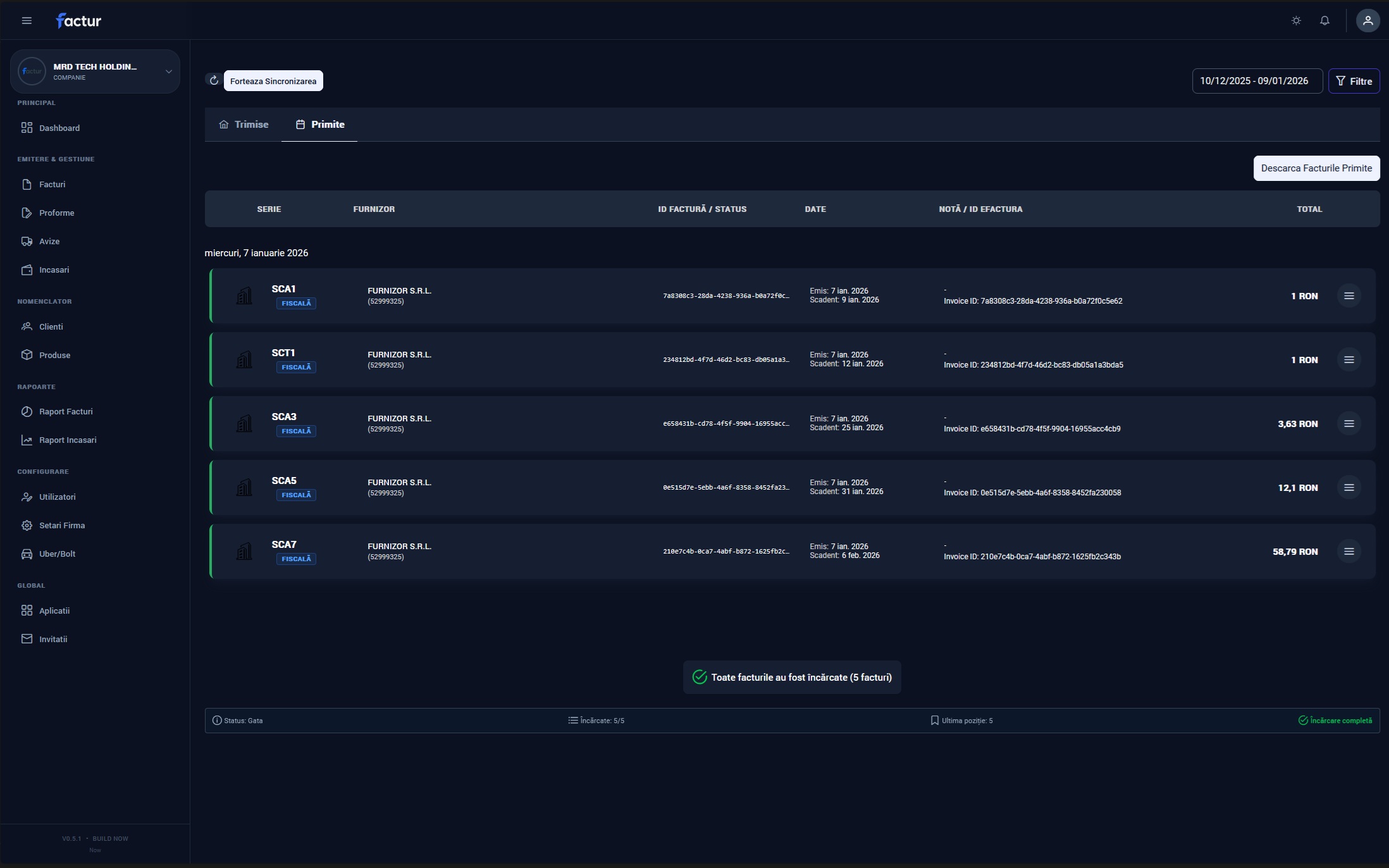 Evidența facturilor primite în Faktur